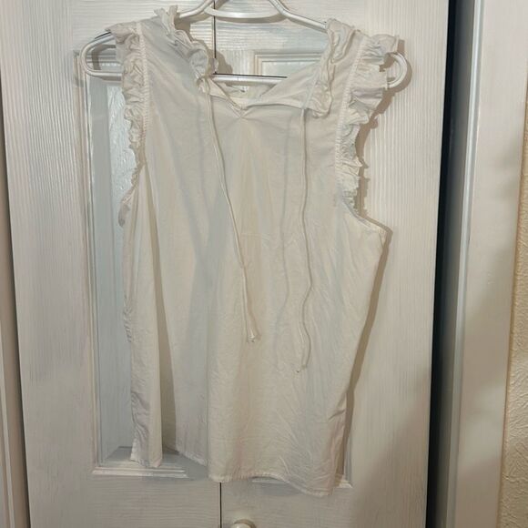 J. Crew Women's Cotton Sleeveless Keyhole Tie Back Ruffle Blouse Top White Small - Picture 6 of 9